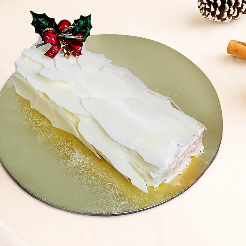 Xmas White Forest Log Cake 8 Inch