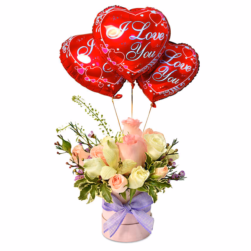 Mesmerising Floral Charm Arrangement with I Love You Balloon Set