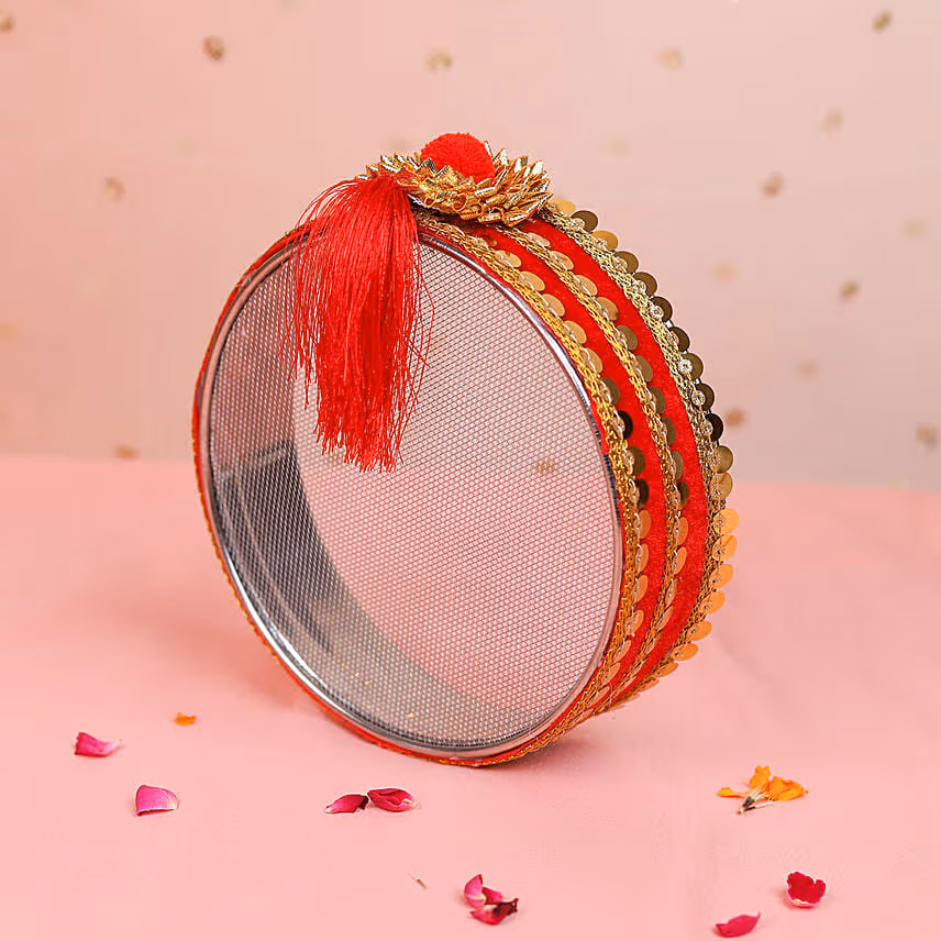 Red Karwa Chauth Pooja Thali Set