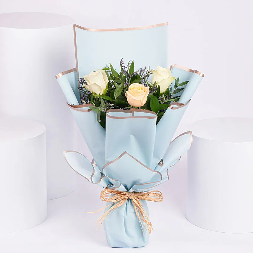 Bouquet Of White And Peach Roses