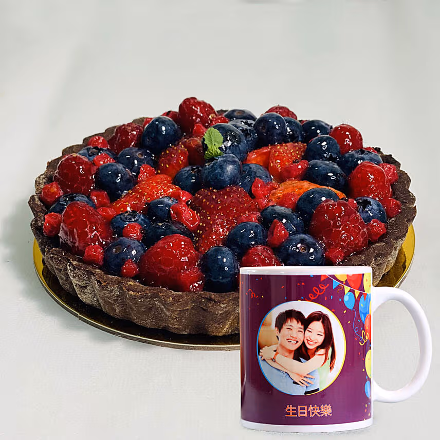 Berries Tart cake with Personalised Mug