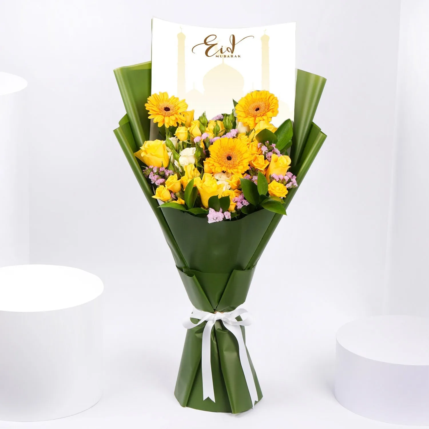 Golden Glow Eid Mubarak Gerbera and Rose Bouquet