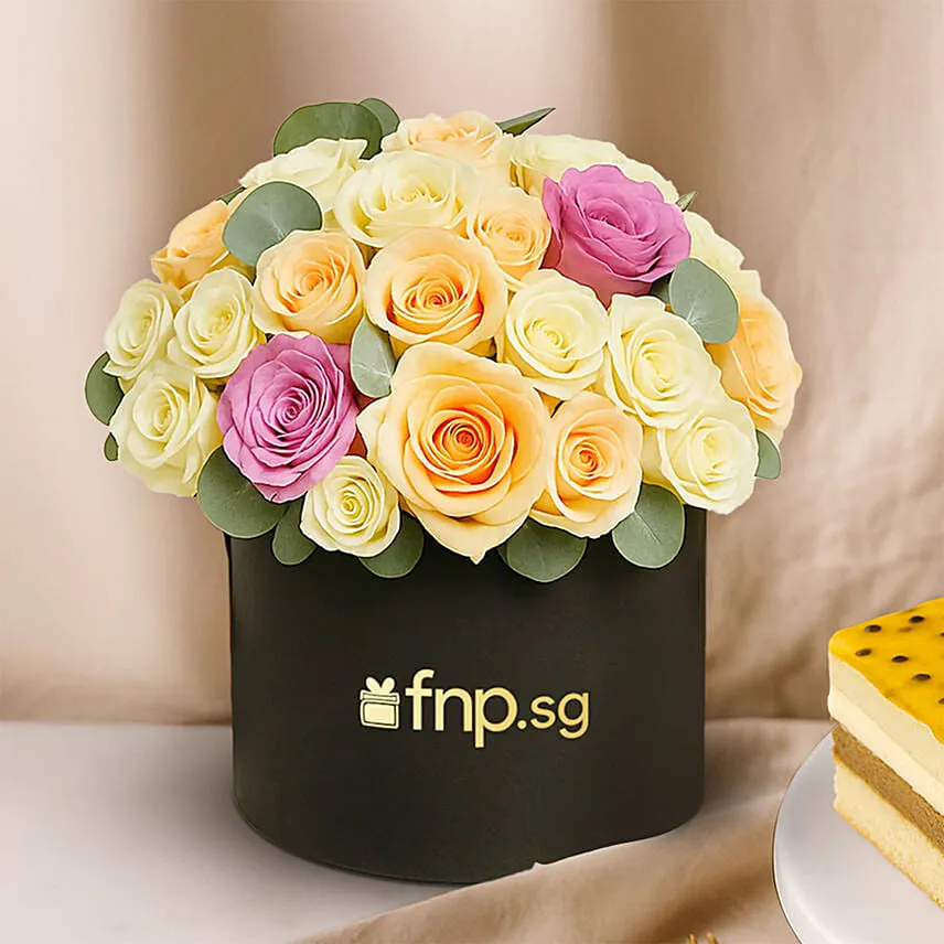 Dubai Chocolate Cake and Mix Roses Bundle