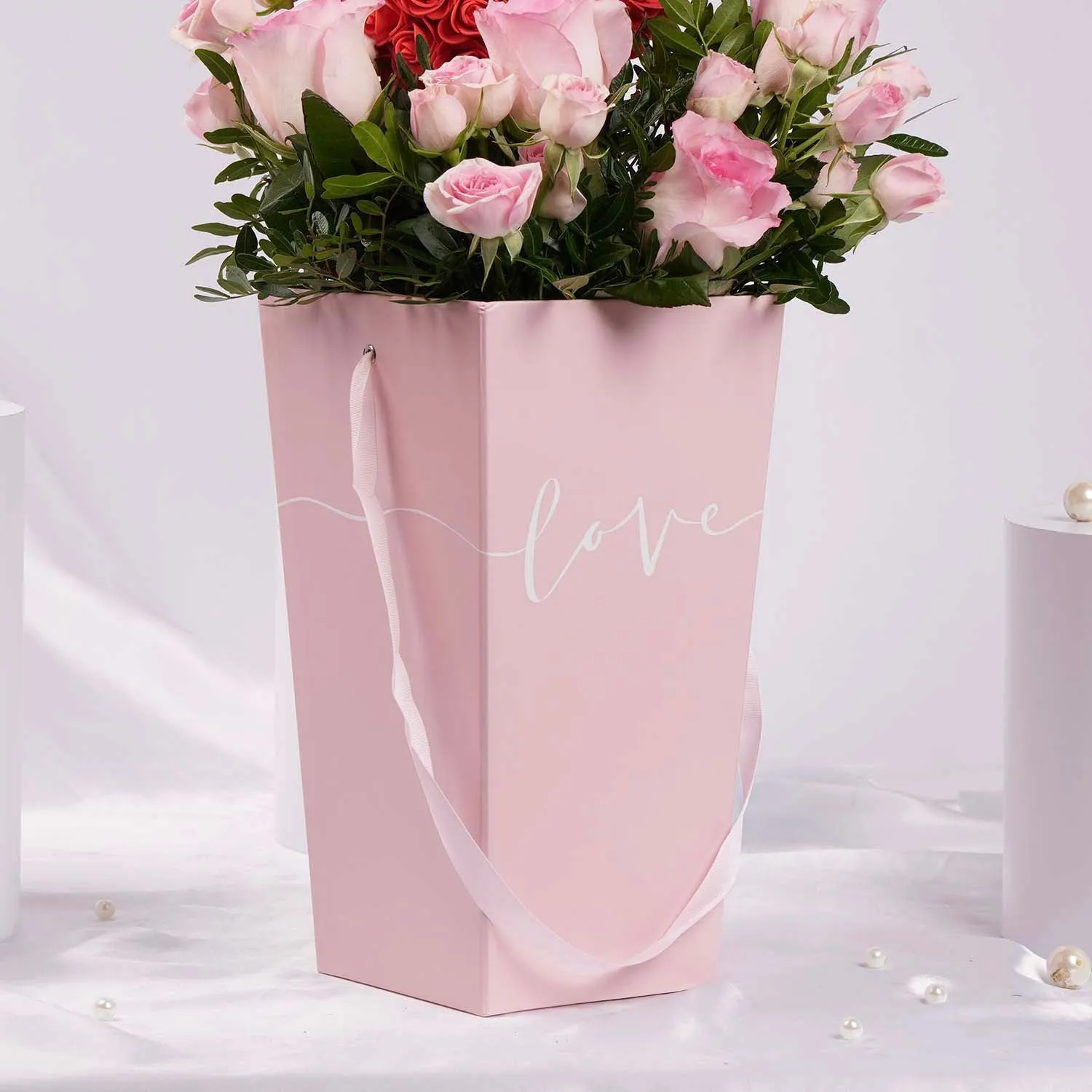 Romantic Love Medley Roses in Elegant Pink Box