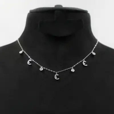Elegant Sterling Silver Necklace with Arabic Letter ن - Glitter Collection