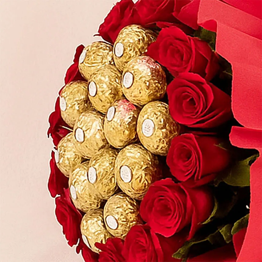 Romantic 16 Red Roses and Ferrero Rocher Arrangement