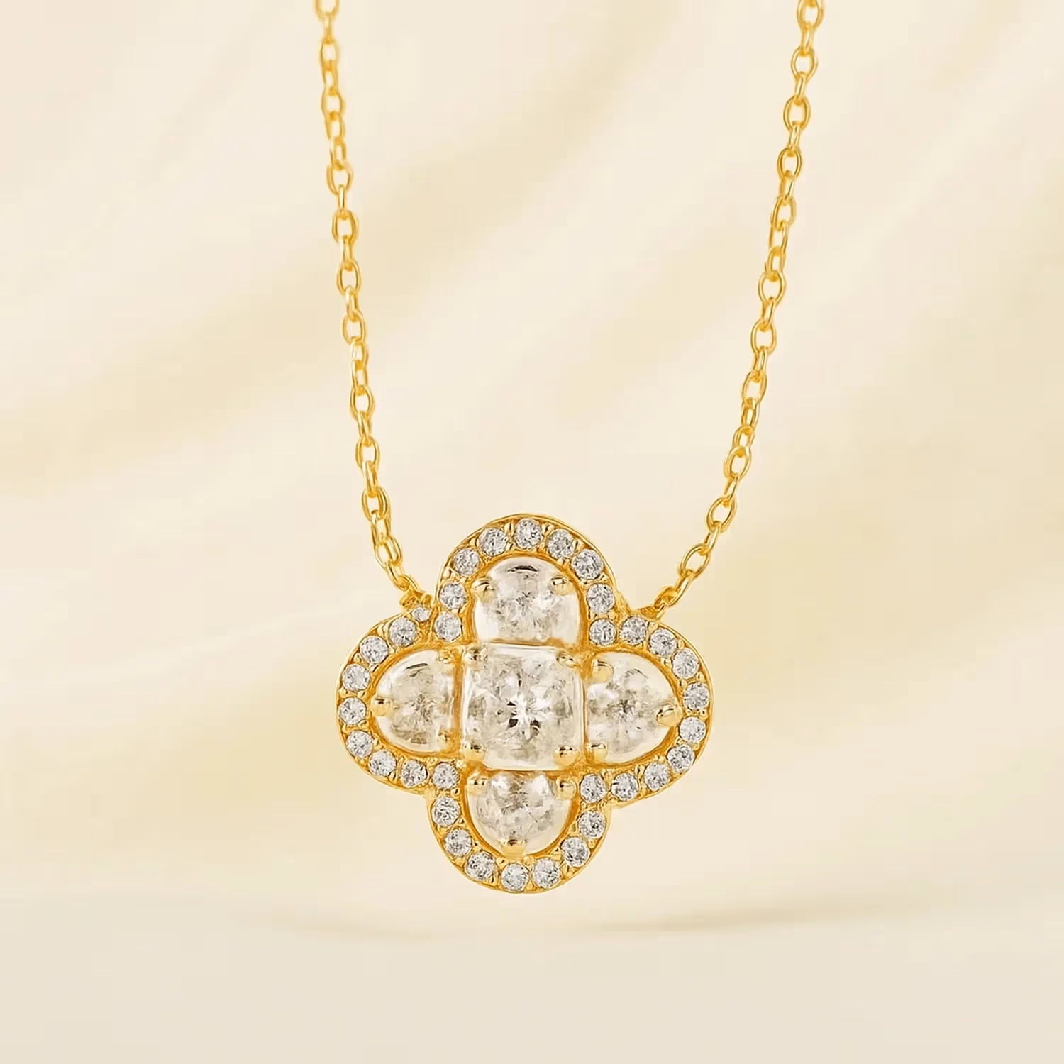 Elegant Radiant Floral Pendant Necklace in 925 Sterling Silver with Gold Plating