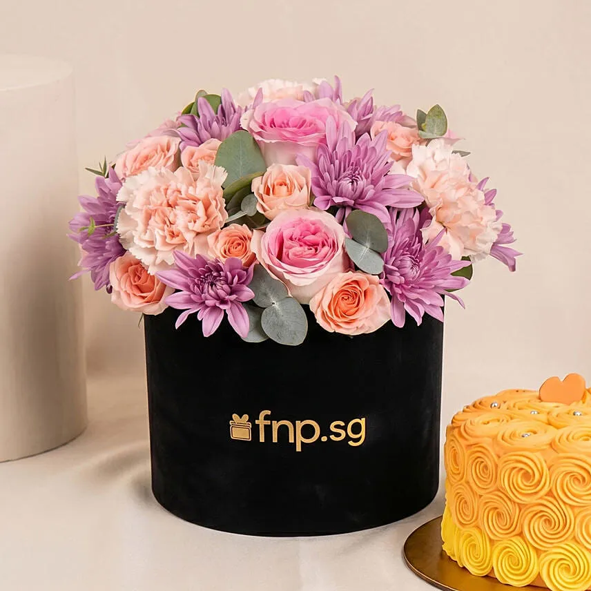 Elegant Floral Chocolate Cake and Flowers Bundle