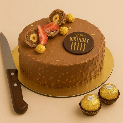 Luxurious Golden Rocher Birthday Cake - Perfect Chocolate Indulgence