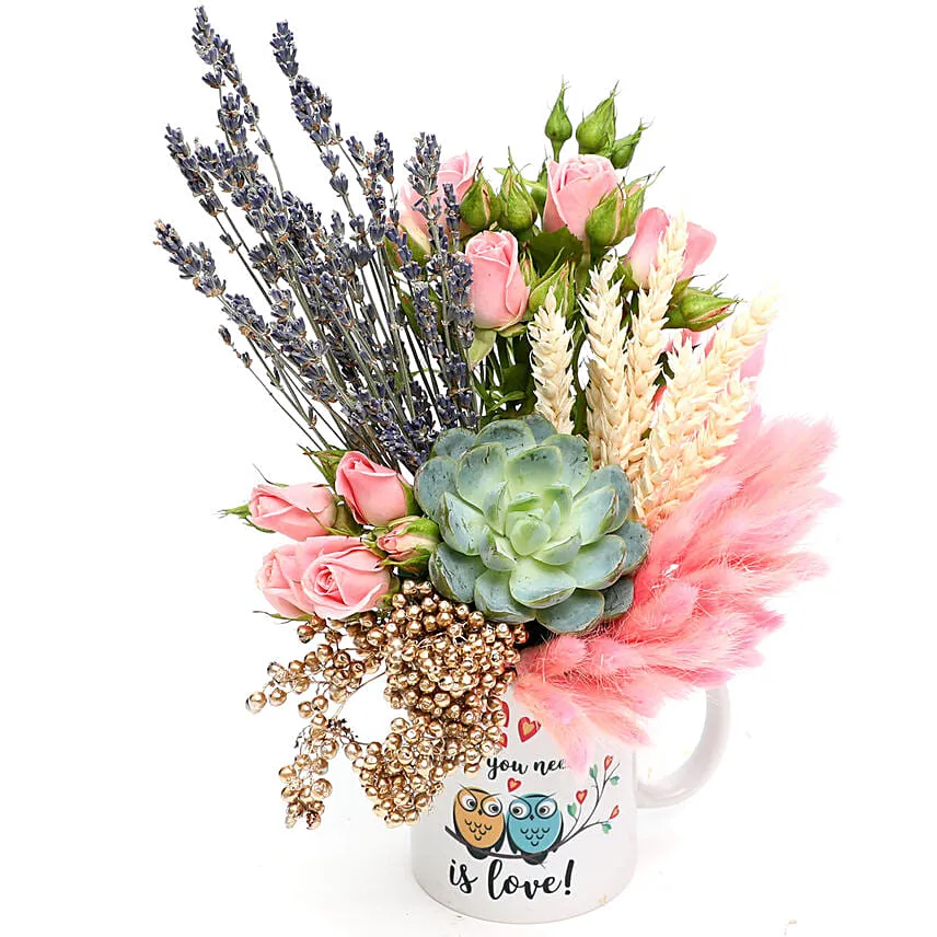 Lovely Floral Arrangement In Owl You Need Is Love Mug