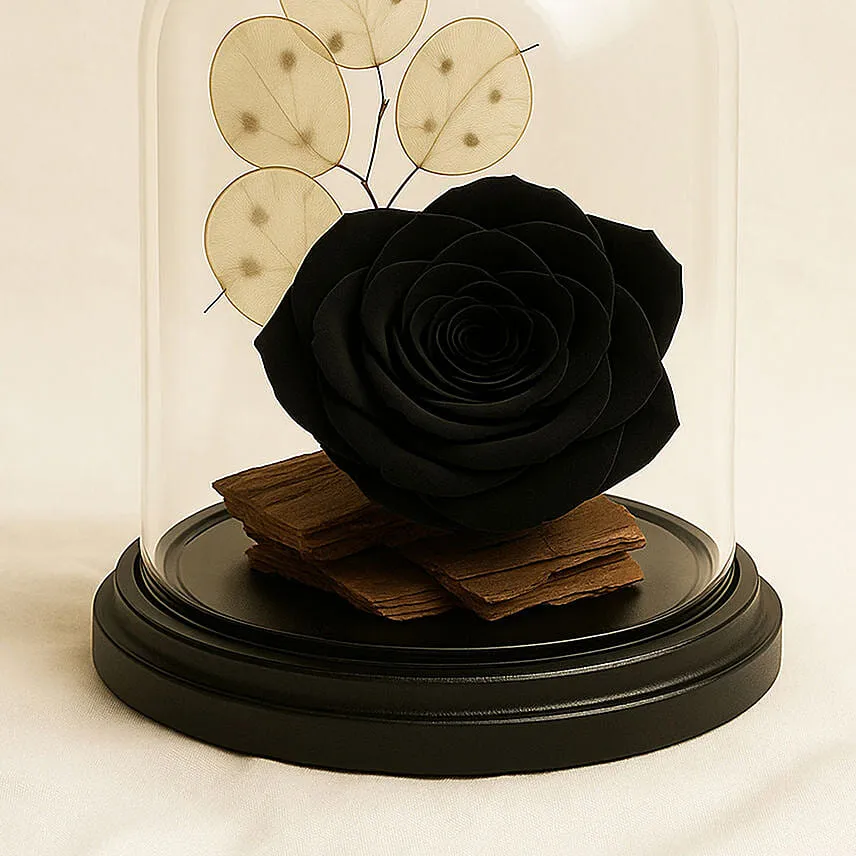 Black Forever Rose In Glass Dome