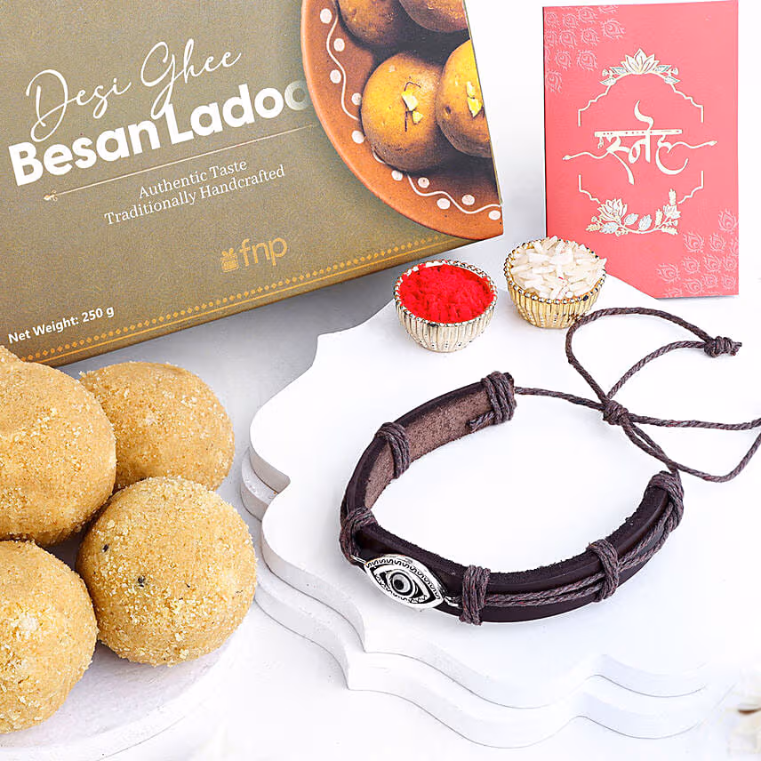 Evil Eye Bracelet Rakhi N Besan Ladoo Combo