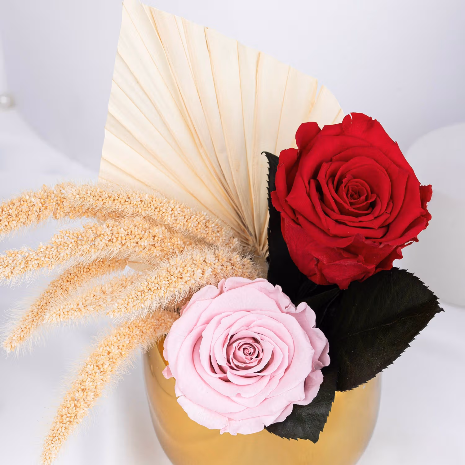 Golden Charm Preserved Rose Duo in Elegant Vase
