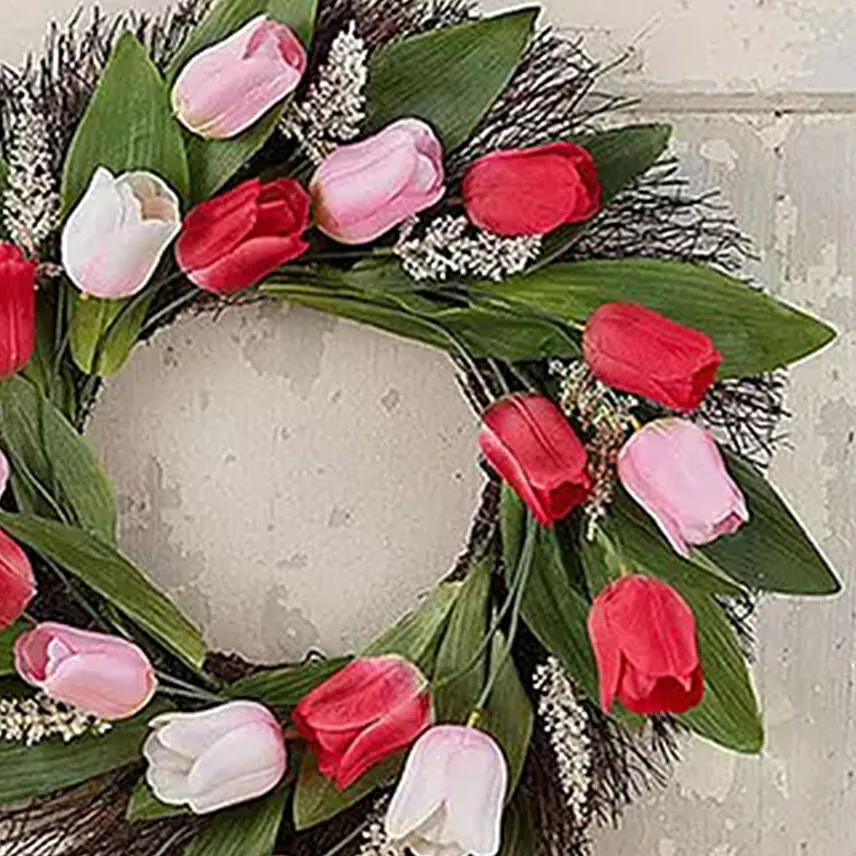 Beautiful Wreath Of Tulips and Veronica