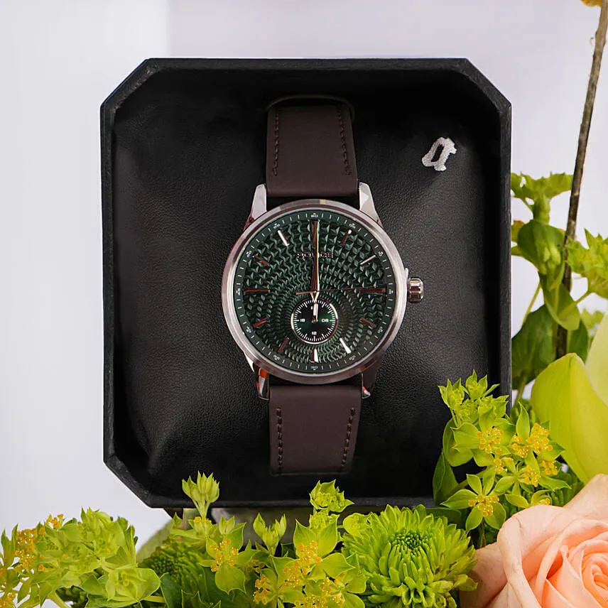 Police Green Dial Leather Watch for Him