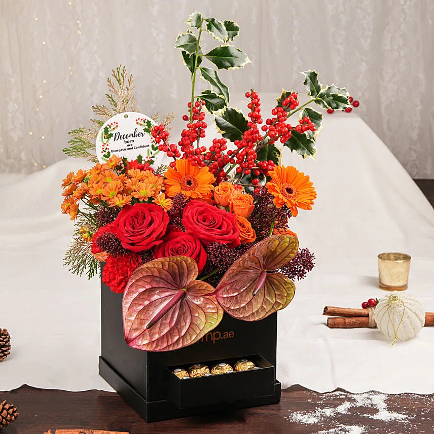 December Birthday Flowers and Chocolate Box