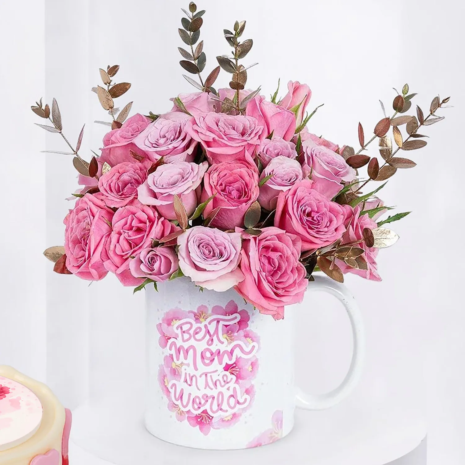 Best Mom in the World Floral Arrangement with Vanilla Cake Combo