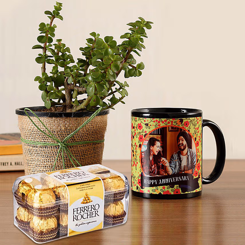 Jade Plant Personalised Black Mug With Ferrero Rocher