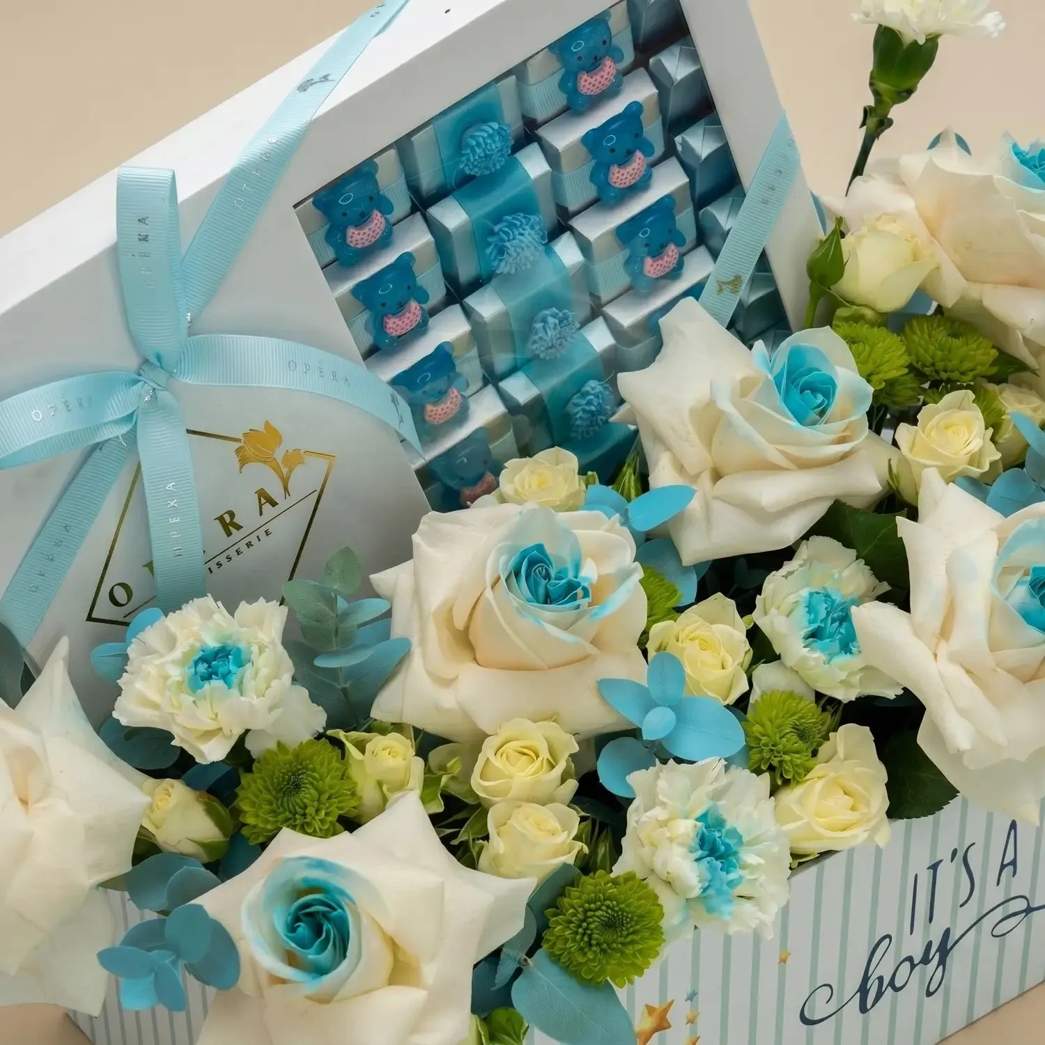 Welcome Baby Boy Blossom Box with Chocolate Gift