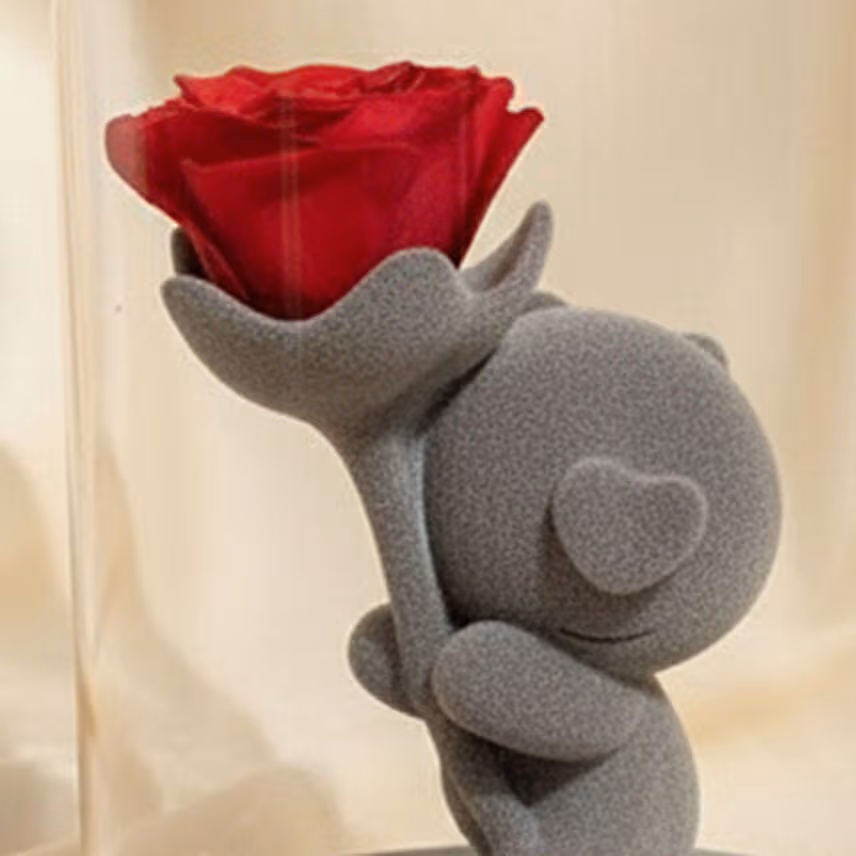 Red Rose and Teddy Glass Dome for Valentine's