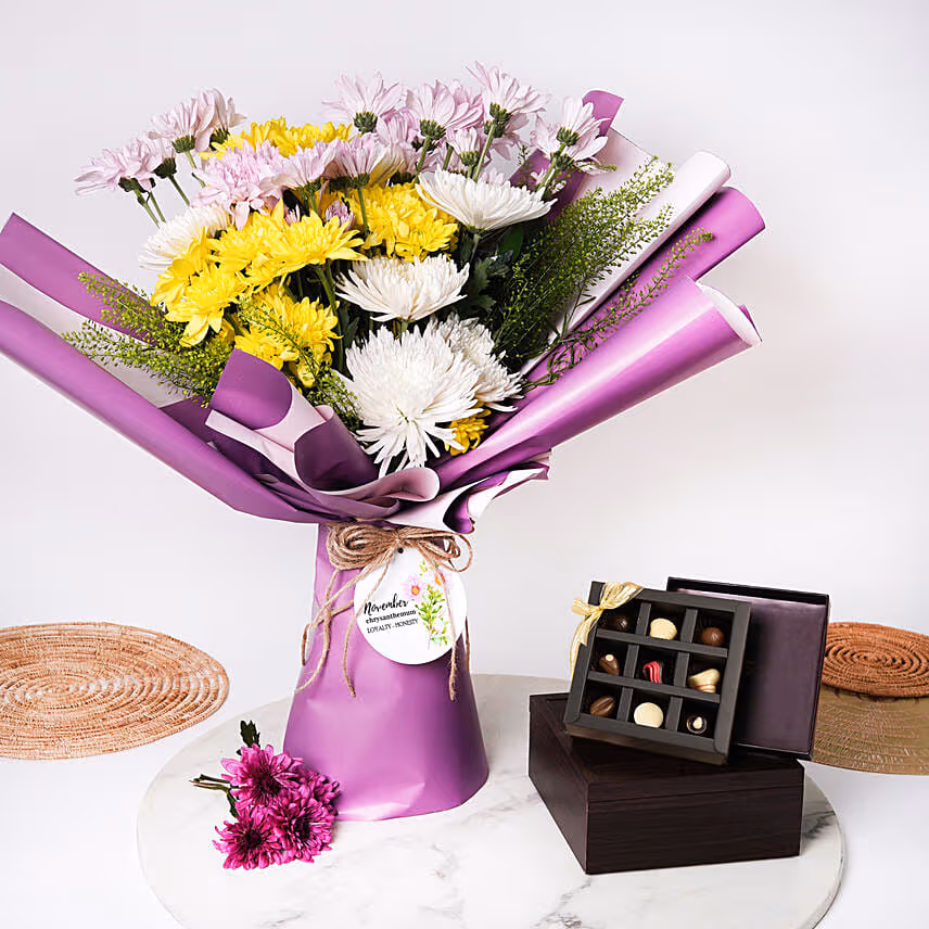 November Birthday Flower Bouquet with Chocolates
