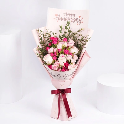 Custom Anniversary Flower Bouquet with Personalized Names