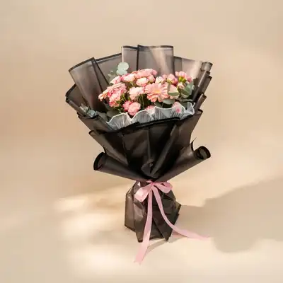 Elegant Pink Floral Bouquet in Luxe Black Wrap - Bouquet