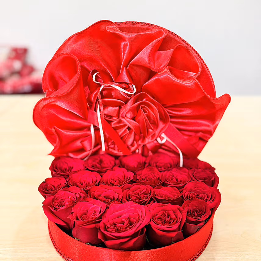 88 Red Roses in Red Round Box