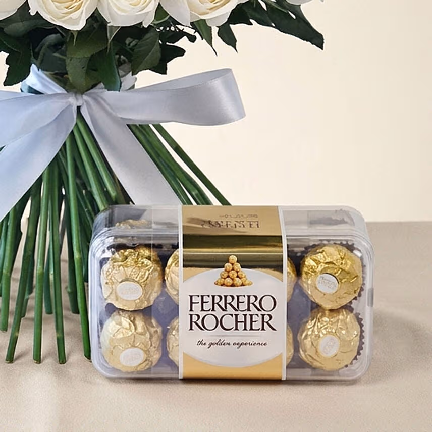 White Roses Bunch N Ferrero Rocher
