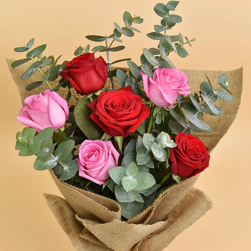 3 Pink 3 Red Roses Valentines Love Bouquet