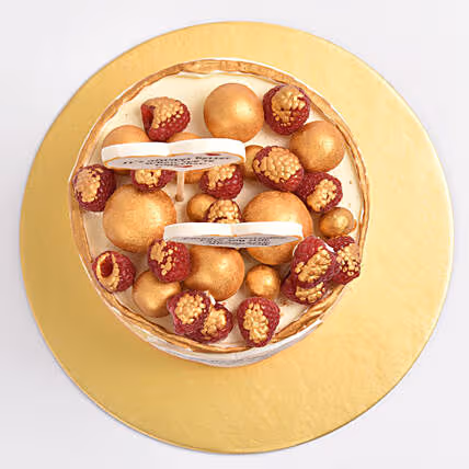 Love's Golden Chocolate Cake with Berries & Gold Accents