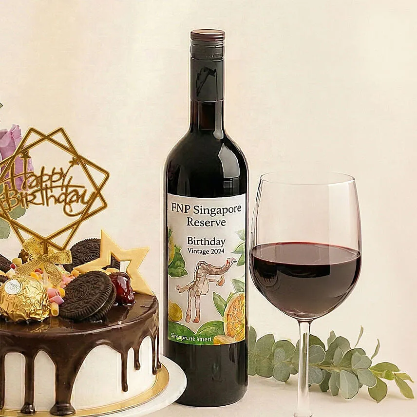 Birthday Flowers Cake and Wine
