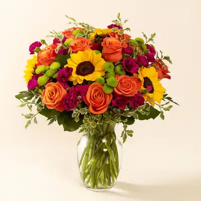 Vibrant Mixed Flowers Glass Vase