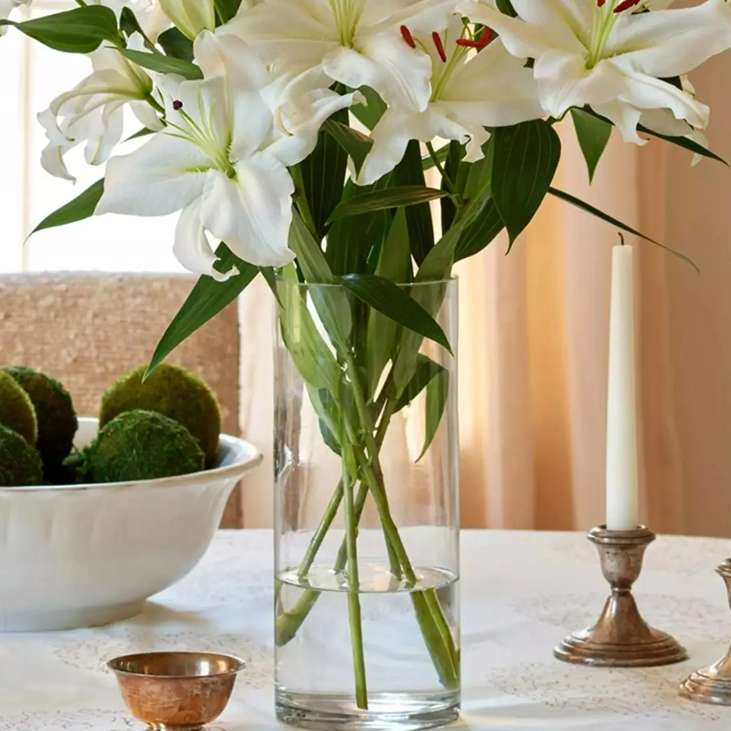 Elegant White Lily Bouquet in Glass Vase