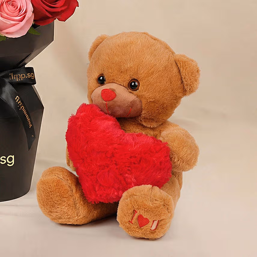 Roses Blush for Valentines With Teddy