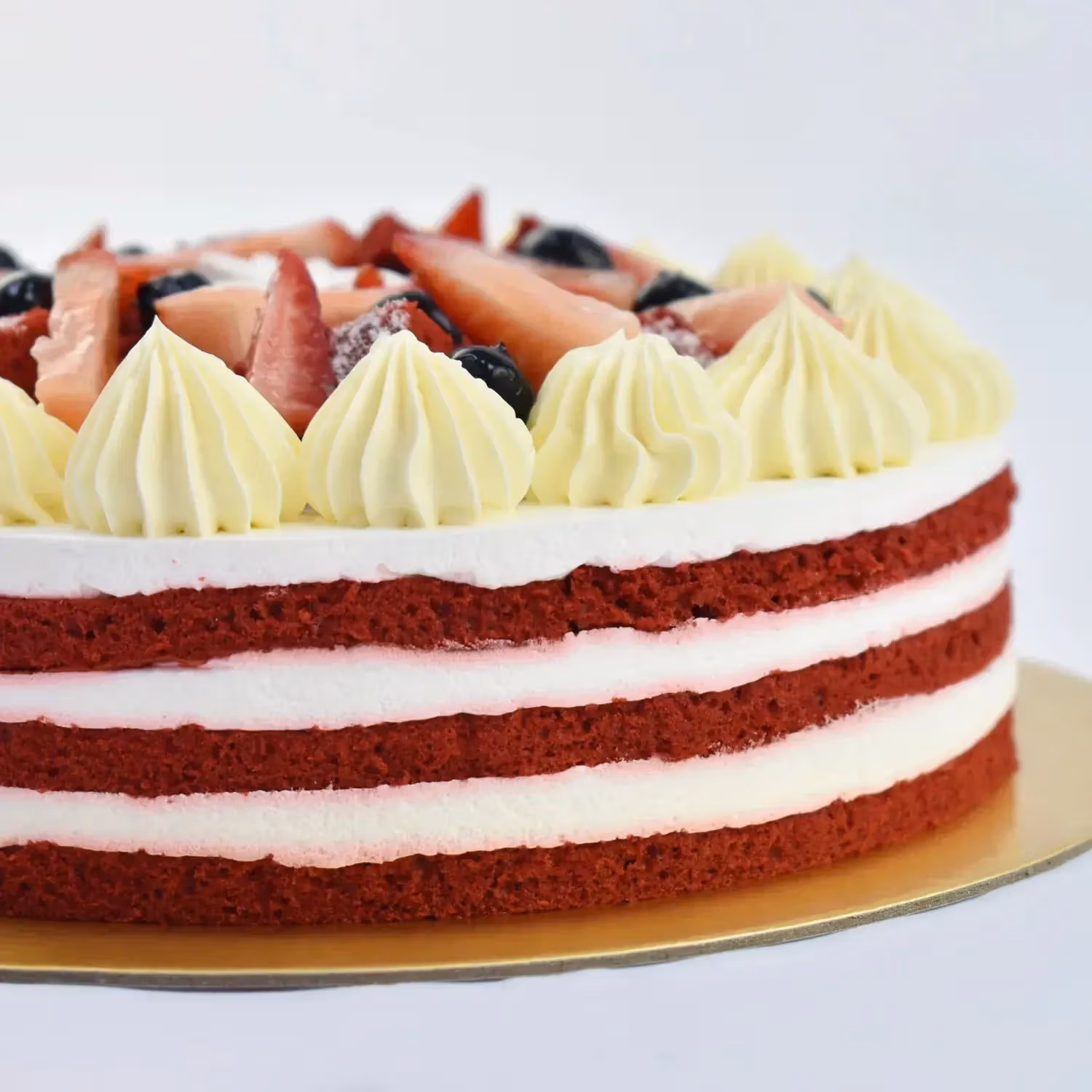 Delightful Red Velvet Cake with Cream Cheese & Fresh Fruits