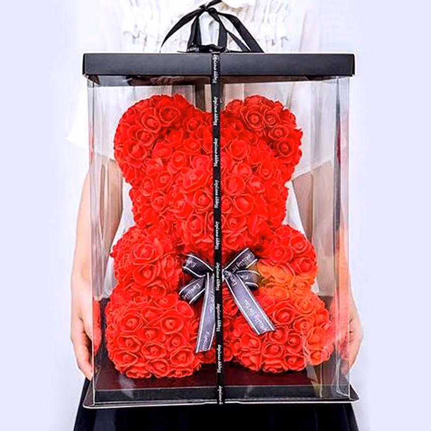 Artificial Red Roses Teddy With Cake For Love