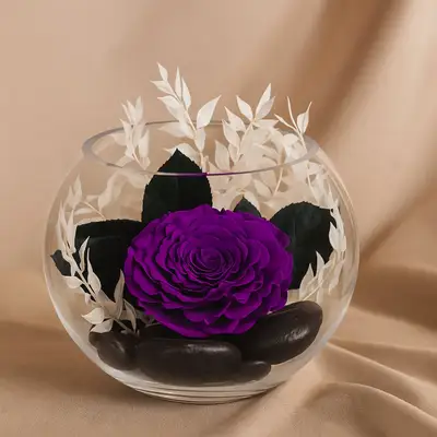 Luxurious Velvet Purple Forever Rose in Elegant Glass Vase