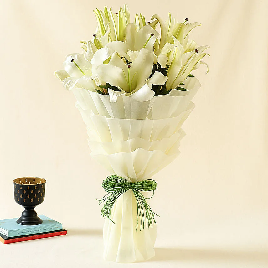5 Serene White Oriental Lilies Bouquet