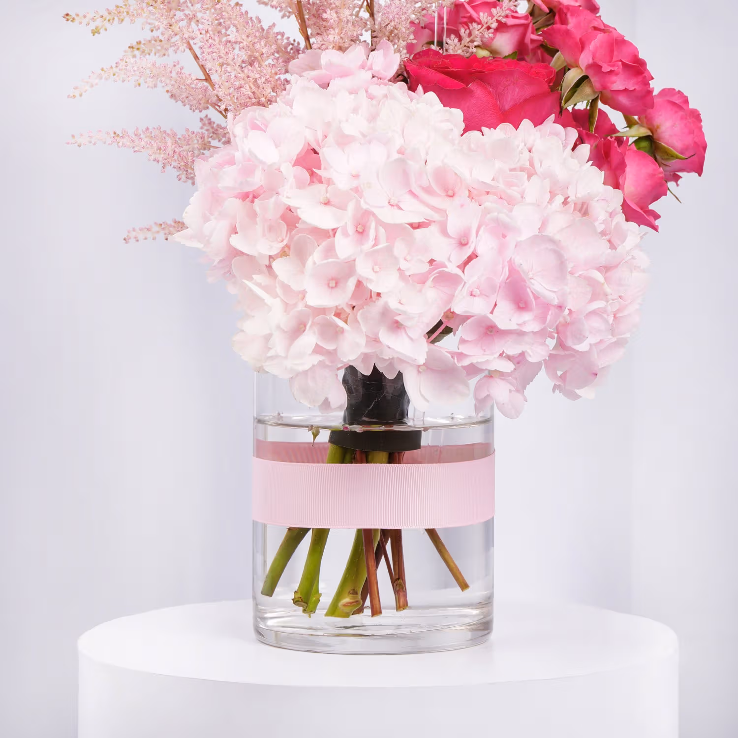 Elegant Mother's Day Flower Vase with Pink Hydrangeas and Roses
