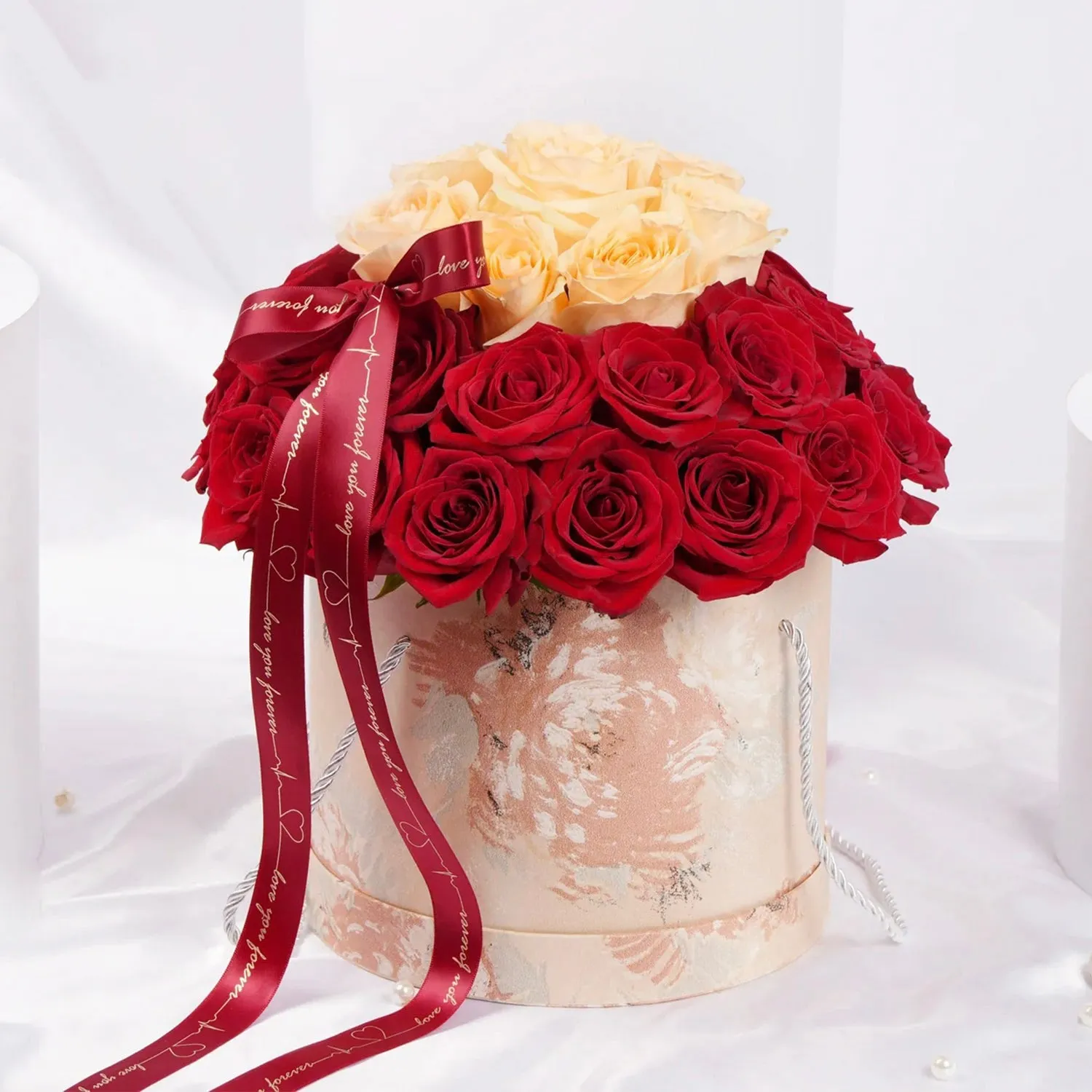 Exquisite Red & Peach Roses Love Box - Perfect Floral Gift
