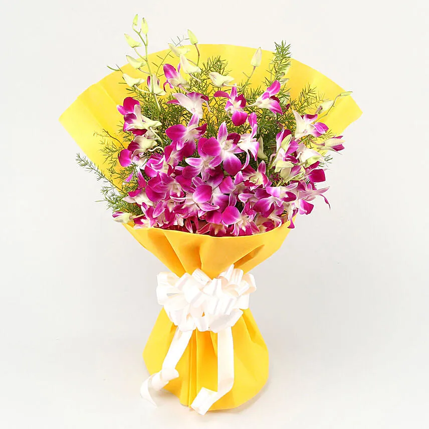 Ten Exotic Purple Orchids Bouquet With Balloons