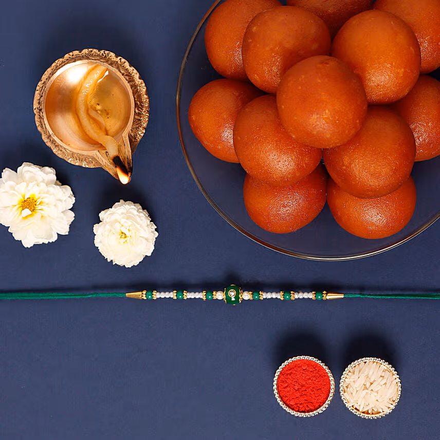 Sneh Fancy Green Rakhi & Gulab Jamun