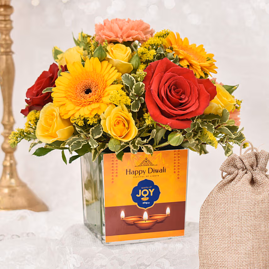 Sparks of Joy Deepavali Flower Arrangement With Nuts