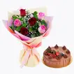 Exquisite Roses Bouquet with Decadent Chocolate Fudge Cake