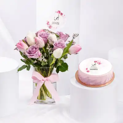 Sweet Delight For Mom - With Cake & Flowers 