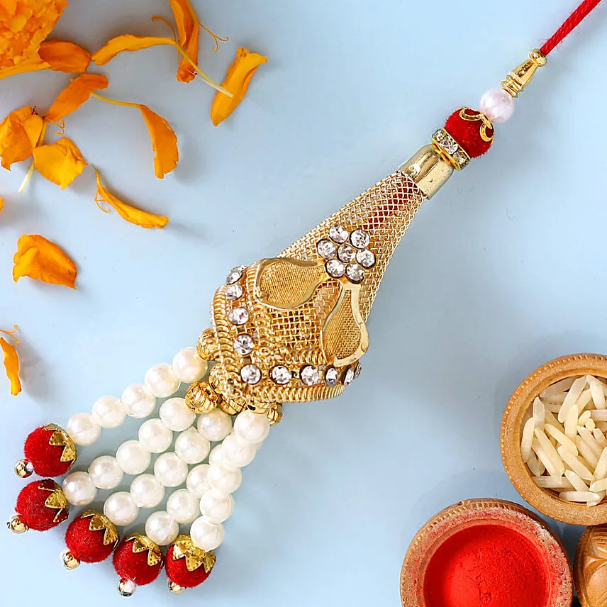 Traditional Pearl Golden Lumba Rakhi