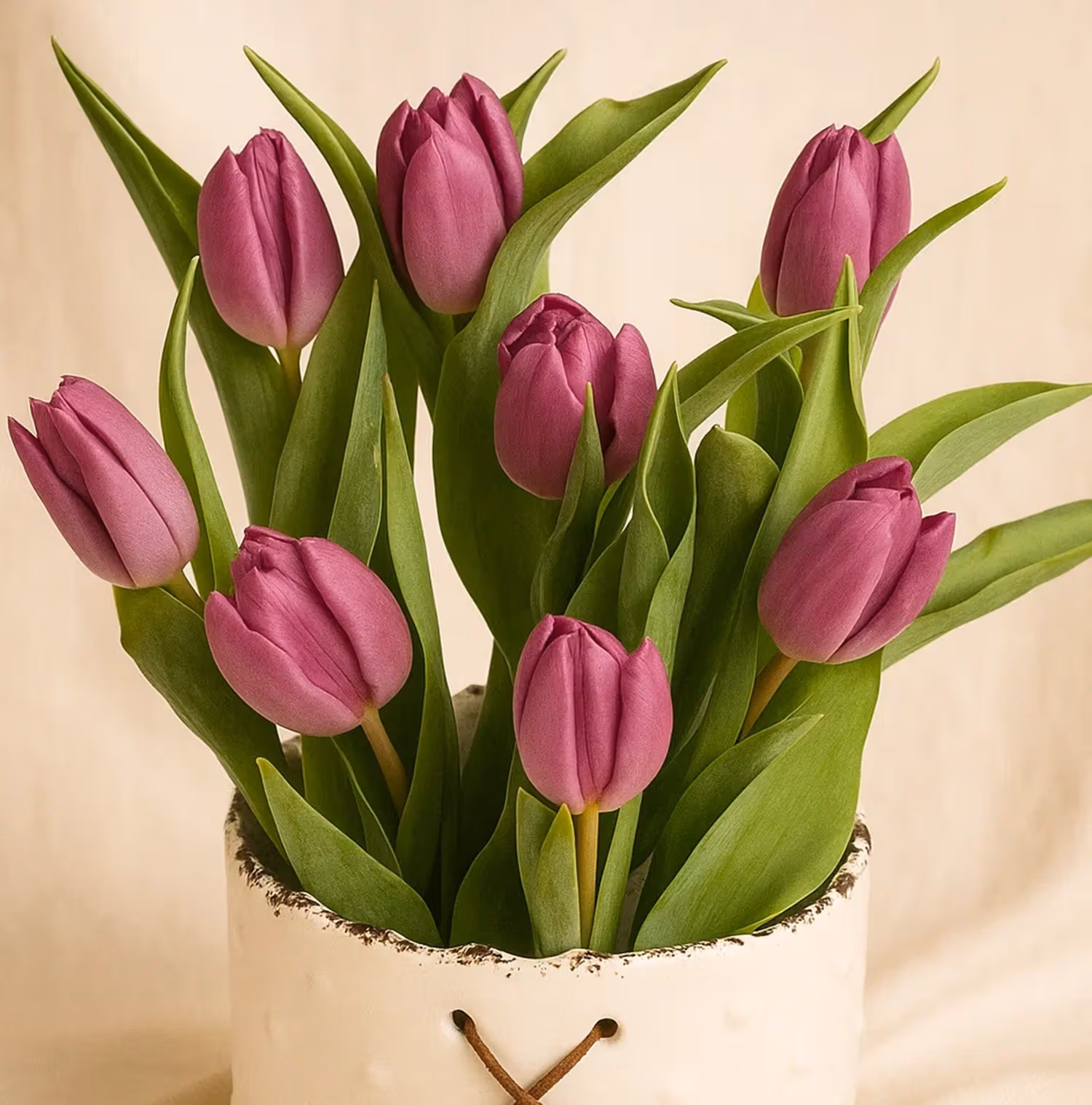 Purple Tulip Exquisite White Vase  - Flowers