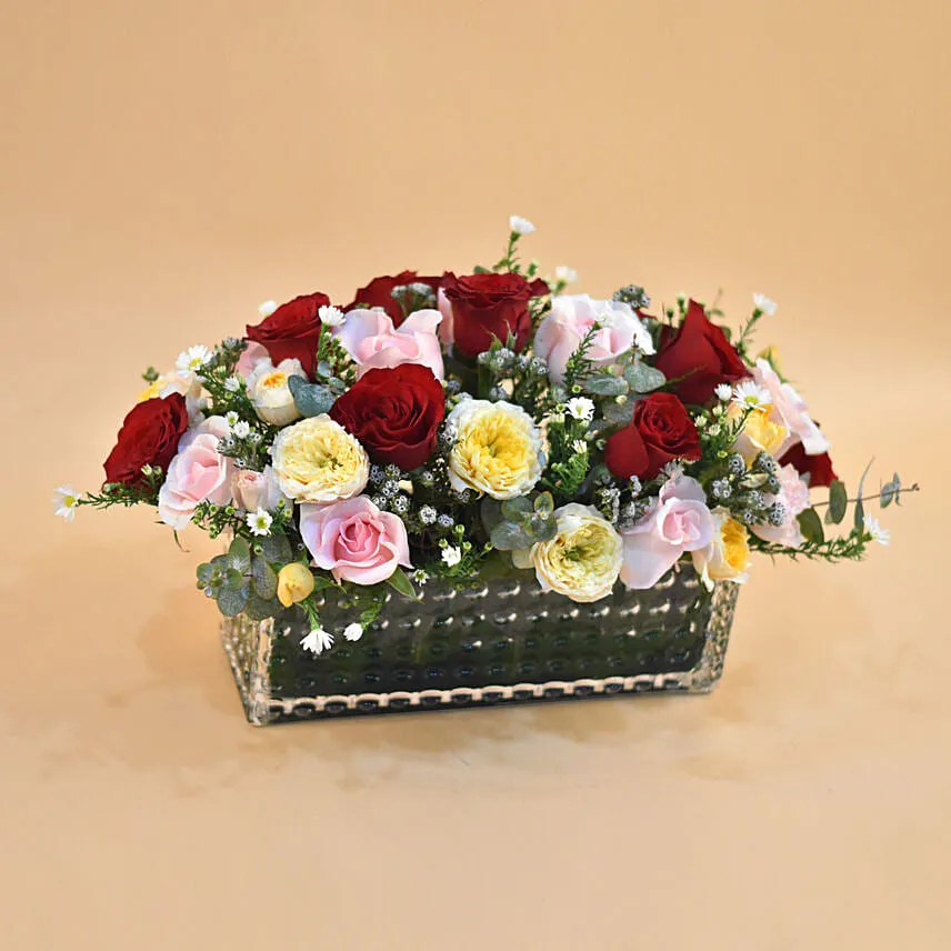 Mixed Roses Rectangular Vase