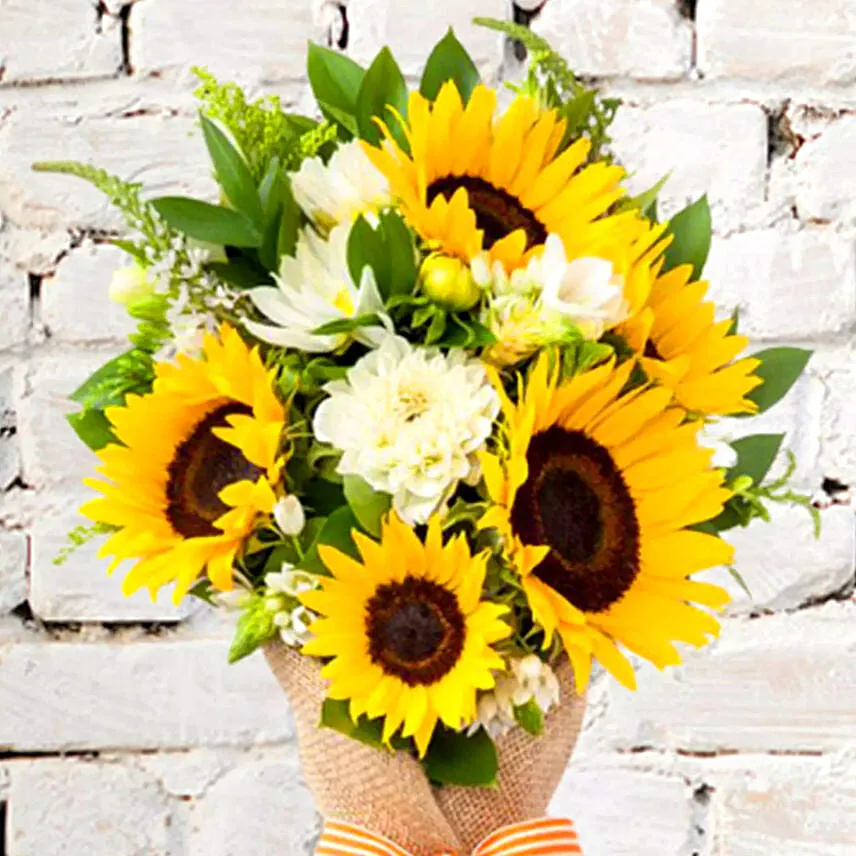 Sunflower Galored Bunch With Birthday Balloons